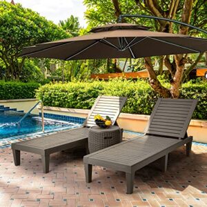 YITAHOME Chaise Outdoor Lounge Chairs, Set of 2, Taupe & DC America UBP18181-BR 18-Inch Cast Stone Umbrella Base, Made from Rust Free Composite Materials, Bronze Powder Coated Finish