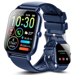 ddidbi smart watch for men women(answer/make calls), 1.85" hd screen fitness watch with sleep heart rate monitor, 112 sport modes, ip68 waterproof activity trackers compatible with android ios(blue)
