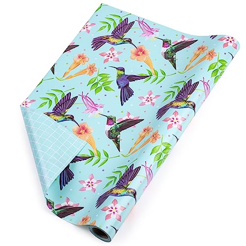 RUSPEPA Reversible Wrapping Paper Roll - Floral Design Great for Birthday, Party, Bridal Shower - 17.5 Inches X 32.8 Feet, Hummingbird