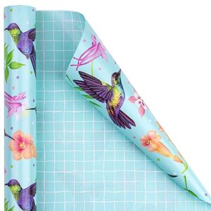 RUSPEPA Reversible Wrapping Paper Roll - Floral Design Great for Birthday, Party, Bridal Shower - 17.5 Inches X 32.8 Feet, Hummingbird