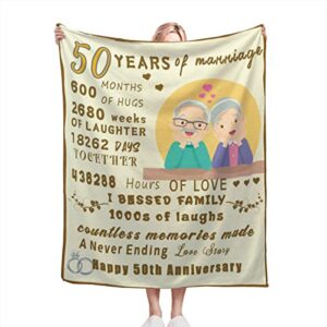 micare 50th anniversary blanket gifts - gifts for 50th wedding anniversary - golden 50 years of marriage gifts for dad, mom, grandpa, grandma, grandparents - 50th for husband wife 60"x 80"