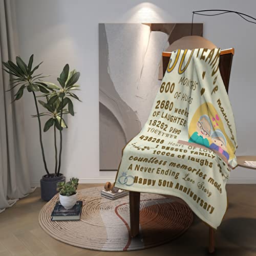 MICARE 50th Anniversary Blanket Gifts - Gifts for 50th Wedding Anniversary - Golden 50 Years of Marriage Gifts for Dad, Mom, Grandpa, Grandma, Grandparents - 50th for Husband Wife 60"X 80"