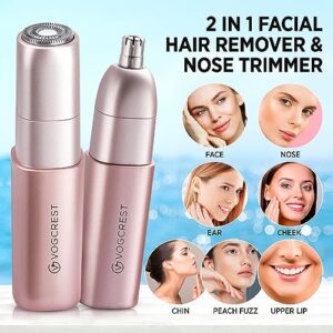 Facial - Nose Hair Remover Women: 2 in 1 Painless Electric Face Shaver and Nose Trimmer - Rechargeable Hair Removal Tool for Face Nose Ear Peach Fuzz Lips Chin