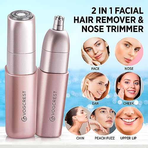 Facial - Nose Hair Remover Women: 2 in 1 Painless Electric Face Shaver and Nose Trimmer - Rechargeable Hair Removal Tool for Face Nose Ear Peach Fuzz Lips Chin