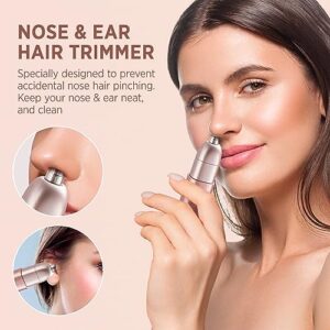 Facial - Nose Hair Remover Women: 2 in 1 Painless Electric Face Shaver and Nose Trimmer - Rechargeable Hair Removal Tool for Face Nose Ear Peach Fuzz Lips Chin