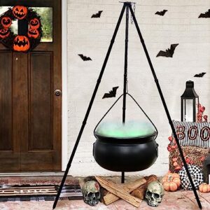 halloween decorations outdoor - halloween party decorations - large witches cauldron on tripod with lights - black plastic bowl decor - hocus pocus candy bucket decoration for home porch outside