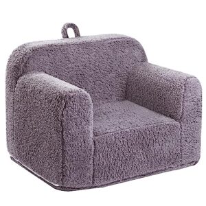 momcaywex kids snuggly-soft sherpa chair, cuddly toddler foam chair for boys and girls, grey
