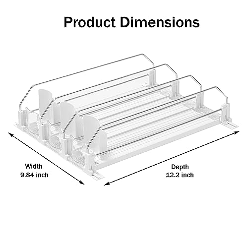 Drink Organizer for Fridge, Self-Pushing Soda Can Organizer for Counter Refrigerator, Width Adjustable Pusher Glide, White, 12”depth-3rows