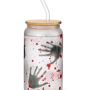 Nefelibata Halloween Horror Beer Can Glass 16 OZ Iced Coffee Cup with Lid Straw and Brush, Reusable Drinking Jar for Coffee Tea Juice Soda Halloween Party Decor Fall Christmas Gift Ideas Set of 1