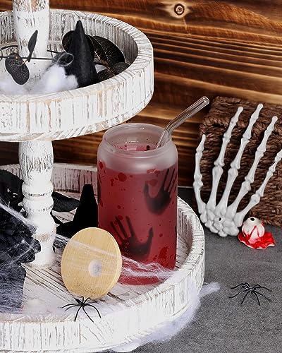 Nefelibata Halloween Horror Beer Can Glass 16 OZ Iced Coffee Cup with Lid Straw and Brush, Reusable Drinking Jar for Coffee Tea Juice Soda Halloween Party Decor Fall Christmas Gift Ideas Set of 1