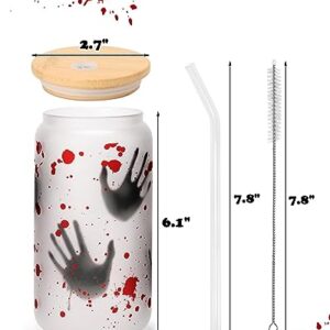 Nefelibata Halloween Horror Beer Can Glass 16 OZ Iced Coffee Cup with Lid Straw and Brush, Reusable Drinking Jar for Coffee Tea Juice Soda Halloween Party Decor Fall Christmas Gift Ideas Set of 1