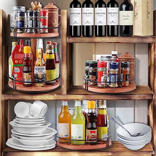 Lazy Susan Organizer, 2 Tier Wood Lazy Susan Turntable for Cabinet, 11 Inch Turntable Spice Rack Organizer for Pantry Kitchen Countertop Dining Table Storage