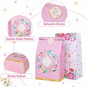 DECORLIFE 24PCS Tea Party Favor Bags, 4 Styles, Tea Party Candy Bags for Girls, Women, Kids, Perfect for Birthday Party, Stickers Included