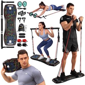 LALAHIGH Portable Exercise Equipment with 22 Gym Accessories, 25 in 1 Push Up Board Fitness,Pushup Board Work from Home Fitness with Resistance Bands, Ab Roller Wheel,Full Body Workout at Home for Men and Women