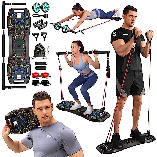 LALAHIGH Portable Exercise Equipment with 22 Gym Accessories, 25 in 1 Push Up Board Fitness,Pushup Board Work from Home Fitness with Resistance Bands, Ab Roller Wheel,Full Body Workout at Home for Men and Women