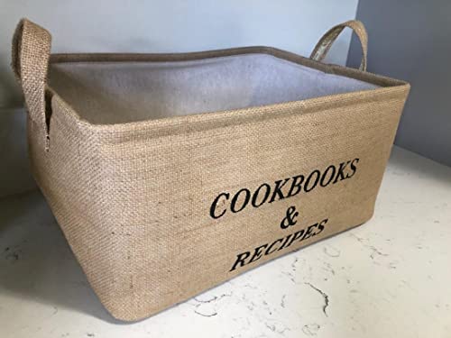 Pear Tree Essentials Cookbook and Recipe Storage Foldable Bin Burlap Kitchen Decor for Pantry