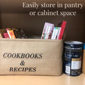 Pear Tree Essentials Cookbook and Recipe Storage Foldable Bin Burlap Kitchen Decor for Pantry