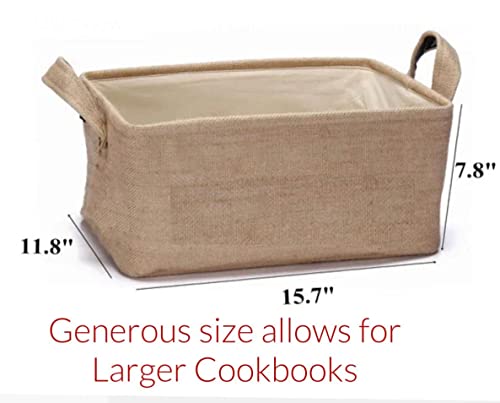 Pear Tree Essentials Cookbook and Recipe Storage Foldable Bin Burlap Kitchen Decor for Pantry