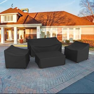 MUTUSHI Patio Furniture Cover Set 4 Piece Outdoor Furniture Cover Waterproof, 420D Heavy Duty Lawn Outdoor Patio Furniture Set Covers -Black