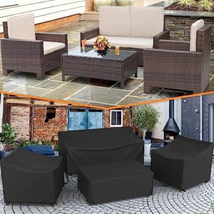 MUTUSHI Patio Furniture Cover Set 4 Piece Outdoor Furniture Cover Waterproof, 420D Heavy Duty Lawn Outdoor Patio Furniture Set Covers -Black