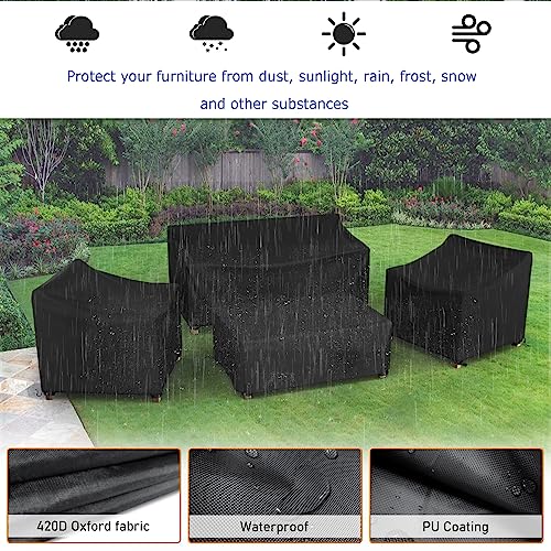 MUTUSHI Patio Furniture Cover Set 4 Piece Outdoor Furniture Cover Waterproof, 420D Heavy Duty Lawn Outdoor Patio Furniture Set Covers -Black