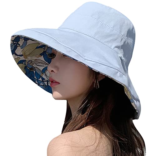 HUAMULAN Women Wide Brim Summer Sun Hat Floral Beach Lady Fishing Bucket Hats Reversible Foldable Travel UV Protection Windproof