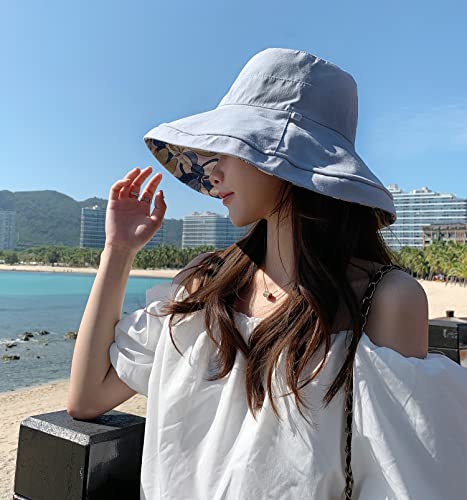 HUAMULAN Women Wide Brim Summer Sun Hat Floral Beach Lady Fishing Bucket Hats Reversible Foldable Travel UV Protection Windproof