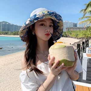 HUAMULAN Women Wide Brim Summer Sun Hat Floral Beach Lady Fishing Bucket Hats Reversible Foldable Travel UV Protection Windproof