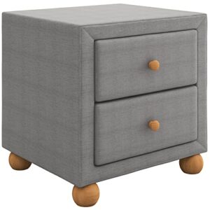 Modern Nightstand with 2 Drawers, Upholstered Night Stands with Storage Drawers, Wooden Bedside Tables with Natural Wood Knobs, Small End Side Table for Bedroom, Living Room, Home, Dark Grey