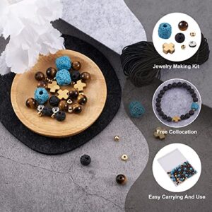 Ankom DIY Men Gemstone Bracelet with Cross Beads Casual Jewelry Making Kit Natural & Synthetic Stone Beads Elastic Thread Metal Spacer - (Color: Mixed Color)