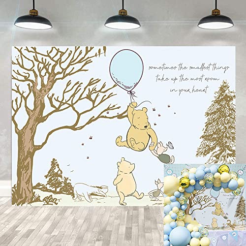 Classic Cartoon Bear Backdrop Boys Birthday Party Blue Balloon Pooh Friend Photograph Backdrop Cartoon Bear Birthday Baby Shower Decoration Background