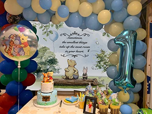 Classic Cartoon Bear Backdrop Boys Birthday Party Blue Balloon Pooh Friend Photograph Backdrop Cartoon Bear Birthday Baby Shower Decoration Background