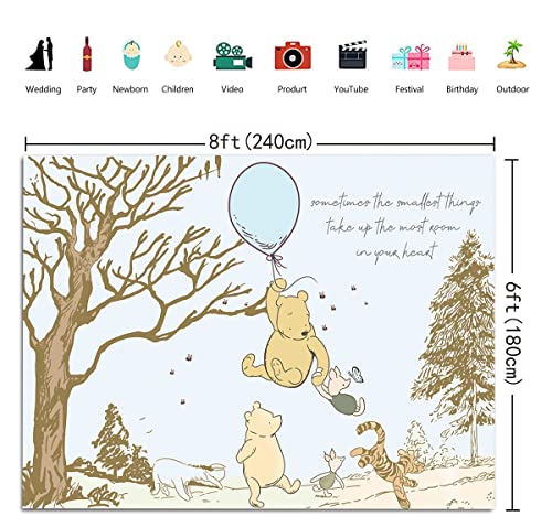 Classic Cartoon Bear Backdrop Boys Birthday Party Blue Balloon Pooh Friend Photograph Backdrop Cartoon Bear Birthday Baby Shower Decoration Background