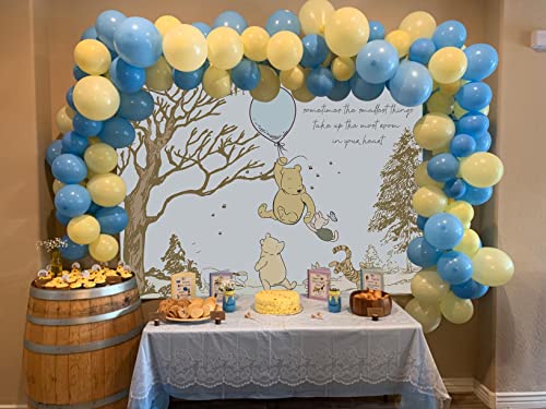 Classic Cartoon Bear Backdrop Boys Birthday Party Blue Balloon Pooh Friend Photograph Backdrop Cartoon Bear Birthday Baby Shower Decoration Background