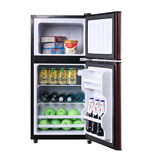 EUASOO 3.5 Cu.Ft Compact Refrigerator with Freezer, Lock Fresh Energy Saving Comp, Vintage Double Door, 7 Level Adjustable Thermostat for Kitchen, Dorm, Bar, Office, Apartment-Black