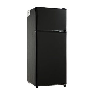 EUASOO 3.5 Cu.Ft Compact Refrigerator with Freezer, Lock Fresh Energy Saving Comp, Vintage Double Door, 7 Level Adjustable Thermostat for Kitchen, Dorm, Bar, Office, Apartment-Black