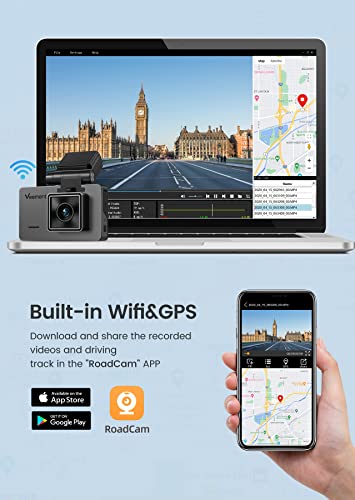Veement 4K Dash Cam Front and Rear, Front 4K/2.5K Rear 1080P Dual Dash Camera for Cars, Dashcams with Built-in WiFi GPS, 3 inch IPS Display, WDR, Night Vision, 170°FOV, G-Sensor, Support 256GB Card