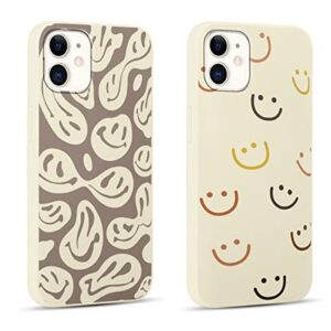 rumdey 2 pack happy smiley face for iphone 13 mini 5.4" phone case,aesthetic cute smile design cases soft silicone slim tpu shockproof protective bumper cover for women men girls-kawaii smiles