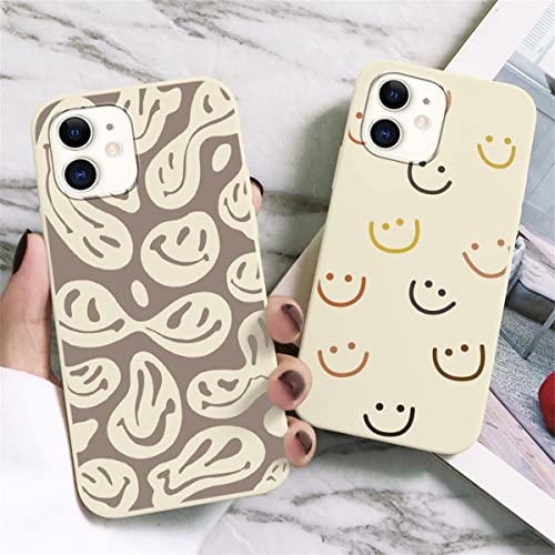 RUMDEY 2 Pack Happy Smiley Face for iPhone 13 Mini 5.4" Phone Case,Aesthetic Cute Smile Design Cases Soft Silicone Slim TPU Shockproof Protective Bumper Cover for Women Men Girls-Kawaii Smiles