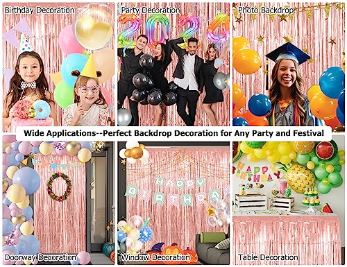 Fringe Backdrop Tinsel Curtain Backdrop 2 Pack 3.3 x 9.9 ft Foil Fringe Curtains Rose Gold Backdrop Streamers Tinsel Backdrop Curtain Photo Backdrop Curtain for Rose Gold Birthday Party Decorations