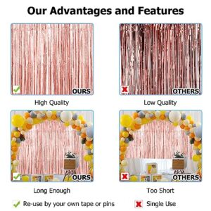 Fringe Backdrop Tinsel Curtain Backdrop 2 Pack 3.3 x 9.9 ft Foil Fringe Curtains Rose Gold Backdrop Streamers Tinsel Backdrop Curtain Photo Backdrop Curtain for Rose Gold Birthday Party Decorations