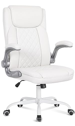 Misolant Office Chair, Executive Desk Chair, Comfortable Executive Chair, Executive Office Chair with Flip Up Armrest, Big and Tall Office Chair with Adjust Height, Leather Office Chair Ivory White