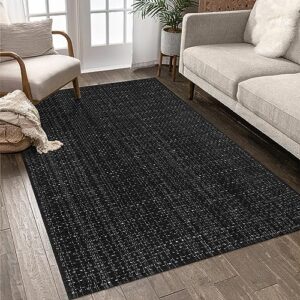 nailttos washable living room rug 4' x 6', woven cotton black rug for bedroom, machine washable low-plie kitchen mat woven rug for bedroom playroom dining room