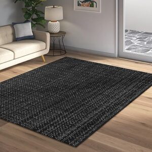 Nailttos Washable Living Room Rug 4' x 6', Woven Cotton Black Rug for Bedroom, Machine Washable Low-Plie Kitchen Mat Woven Rug for Bedroom Playroom Dining Room