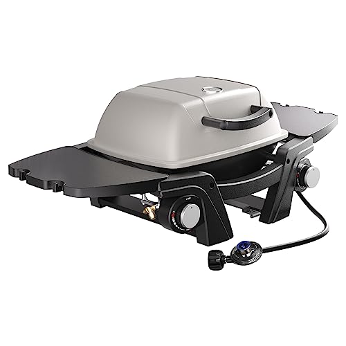 Portable Propane Gas Grill, 2-Burner Portable Gas Grill Small Tabletop Gas Grill, 24000BTU BBQ Outdoor Griddle Gas Grill with Removable Side Tables, Thermometer, Regulator, Gas Hose, White