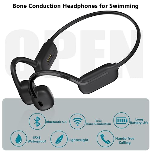 Kuuhsaaez Bone Conduction Headphones,IPX8 Waterproof Swimming Headphones,with Built-in MP3 Player 32G Memory, Bluetooth 5.3 Wireless Open Ear Headphones for Swimming,Running,Driving,Hiking,Cycling