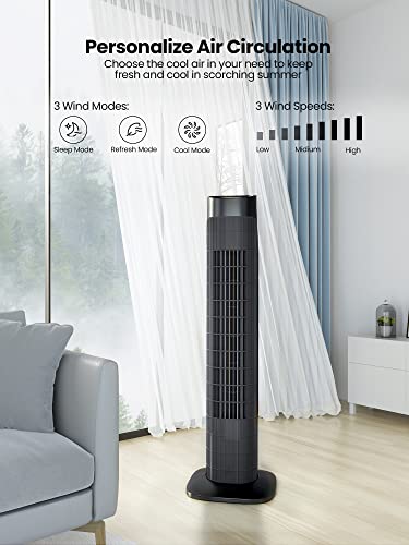 Uthfy Tower Fan with Remote, 31" Electric Tower Fan That Blow Cold Air, Quiet Cooling Fan & Oscillating Tower Fan with Remote, Electric Standing Tower Fan Floor Fan