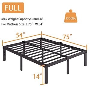 Sosain 14 inch Full Bed Frame Metal Platform Frame no Box Spring Needed，Black Heavy Duty Sturdy Steel,Easy Assembly，with Storage