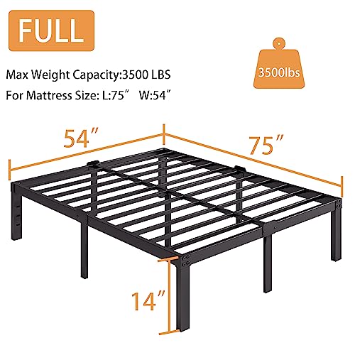 Sosain 14 inch Full Bed Frame Metal Platform Frame no Box Spring Needed，Black Heavy Duty Sturdy Steel,Easy Assembly，with Storage