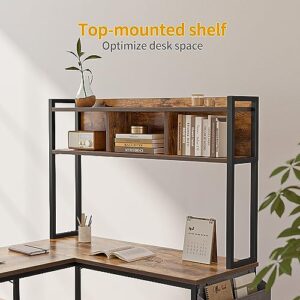 CubiCubi L Shaped Desk with Hutch, 58" Corner Computer Desk with Drawer,Home Office Gaming Table Workstation with Storage Bookshelf, Rustic Brown